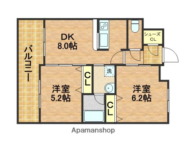エステムプラザ本町クロス(2LDK/6階)の間取り写真