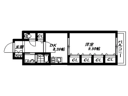 ジューム南船場(1DK/3階)の間取り写真