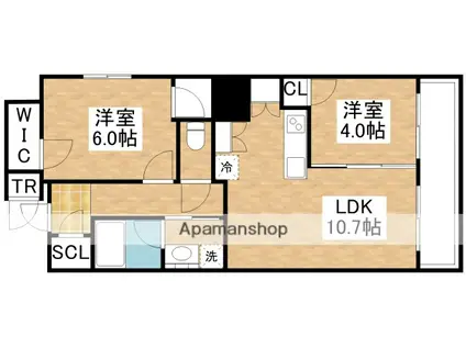 ゲートコート東三国(2LDK/9階)の間取り写真