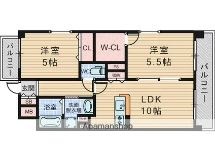 プルメリア西三国イースト(2LDK/1階)の間取り写真