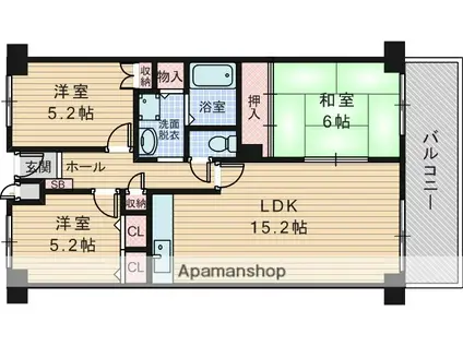ファミールハイツ北大阪 1号棟(3LDK/6階)の間取り写真