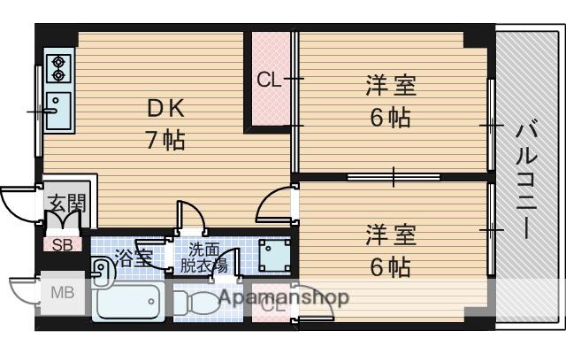 第12高光マンション(2DK/6階)の間取り写真