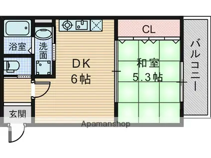 震雲マンション(1DK/3階)の間取り写真