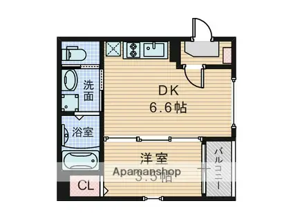 ハーモニーテラス浜(1DK/3階)の間取り写真