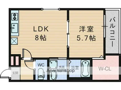 フジパレス上新庄駅北3番館(1LDK/2階)の間取り写真