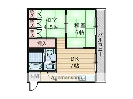 サンハイツ江坂台(2DK/1階)の間取り写真