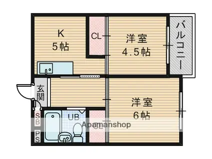 グロー緑地公園(2K/1階)の間取り写真