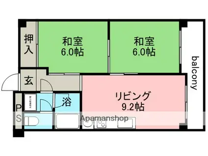 ハイツ北之防(2DK/5階)の間取り写真