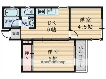 マンション本多(2DK/2階)の間取り写真