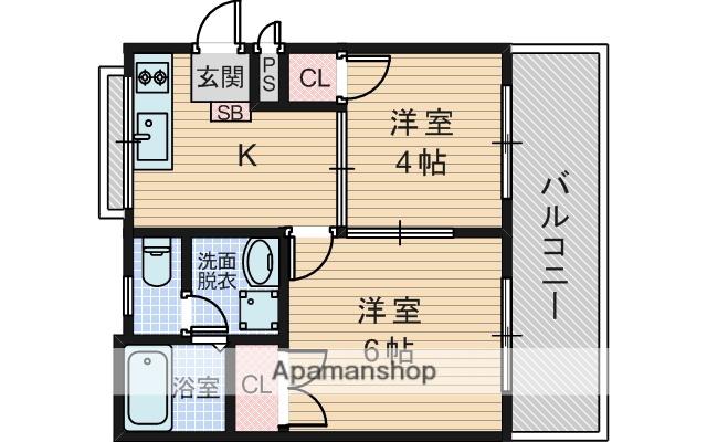 ハイツ豊中(2K/1階)の間取り写真