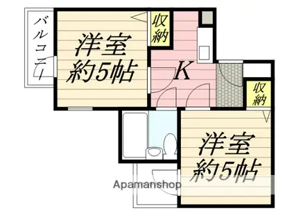 六龍苑岡町(2K/1階)の間取り写真
