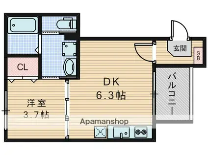 ハーモニーテラス吹田(1DK/1階)の間取り写真