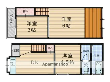 北条町2丁目テラスハウス(3DK)の間取り写真
