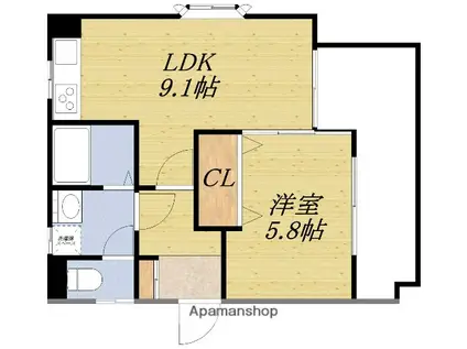 アルシェ江坂(1LDK/6階)の間取り写真