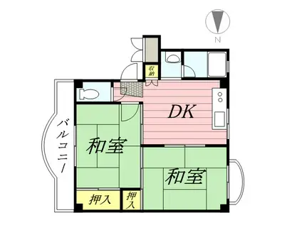 出口マンション(2DK/4階)の間取り写真