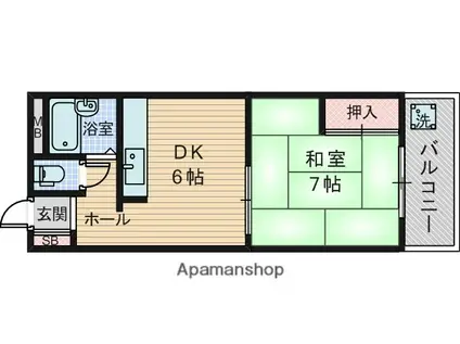 豊町ヴィラ(1DK/3階)の間取り写真