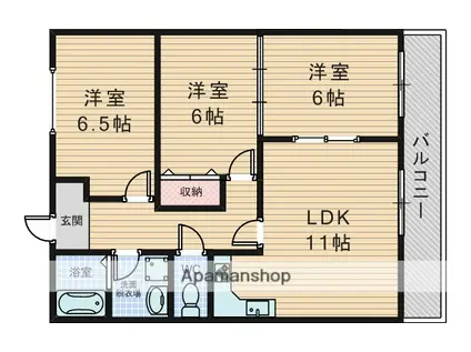ウエストサイド緑地(3LDK/3階)の間取り写真