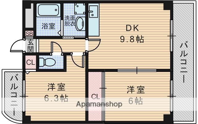 パークサイドテラス(2DK/6階)の間取り写真