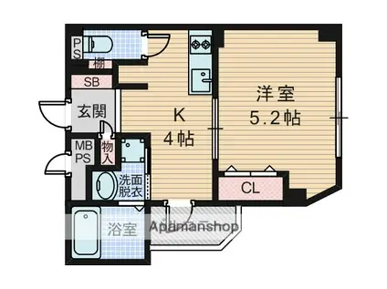 ミックコート東三国(1DK/4階)の間取り写真