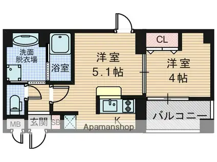 LUMBINI桜塚(2K/3階)の間取り写真