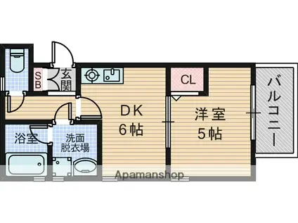 ペガサス緑地(1DK/1階)の間取り写真