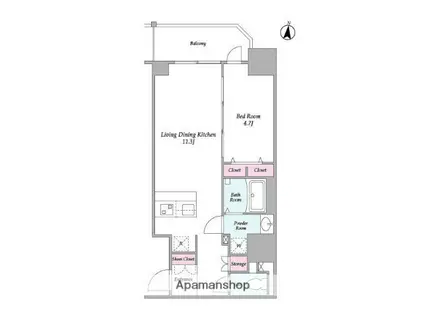 コンフォリア・リヴ新大阪ウエスト(1LDK/9階)の間取り写真