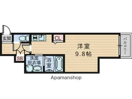 アクアラフォレ豊中(ワンルーム/9階)の間取り写真