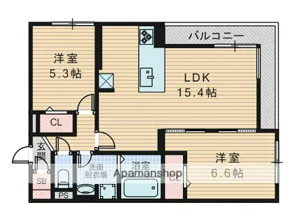 ARMOJOUR A棟(2LDK/2階)の間取り写真