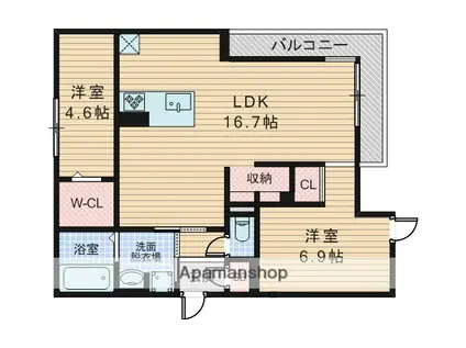 ARMOJOUR A棟(2LDK/1階)の間取り写真