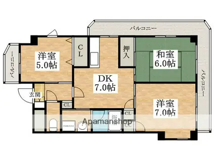 アルファワン(3DK/3階)の間取り写真