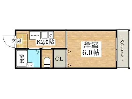 セジュールF A棟(1K/2階)の間取り写真