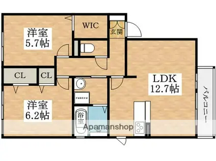 アムール エステート(2LDK/1階)の間取り写真
