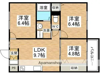 ベルドミール天美(3LDK/2階)の間取り写真