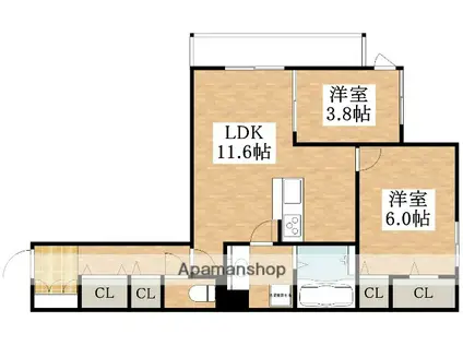 カーサ 堺 南花田 D-ROOM(2LDK/1階)の間取り写真