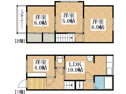 近鉄南大阪線 河内天美駅 徒歩10分 2階建 築55年(4DK)の間取り写真