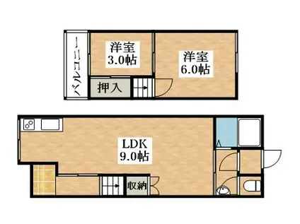 近鉄南大阪線 高見ノ里駅 徒歩9分 2階建 築57年(2LDK)の間取り写真