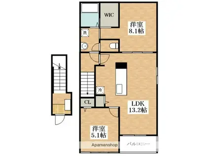 カーサ エレガンツァ(2LDK/2階)の間取り写真
