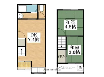 松原市河合1-10-32テラス(2DK/1階)の間取り写真