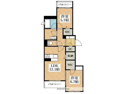 シャーメゾンプルメリア(2LDK/2階)の間取り写真