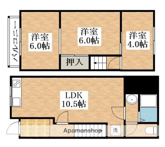 三宅中2丁目テラスハウス(5−6)(3LDK)の間取り写真