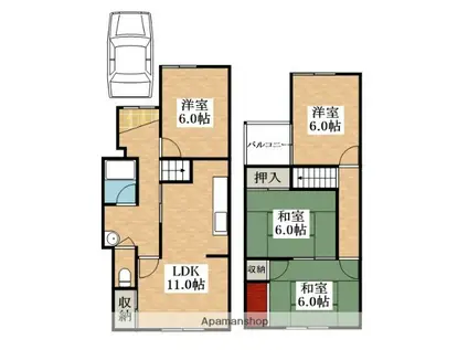 近鉄南大阪線 河内松原駅 徒歩20分 2階建 築52年(4LDK)の間取り写真