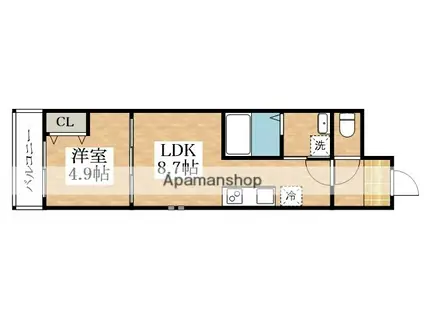 フジパレス長原ノース(1LDK/3階)の間取り写真