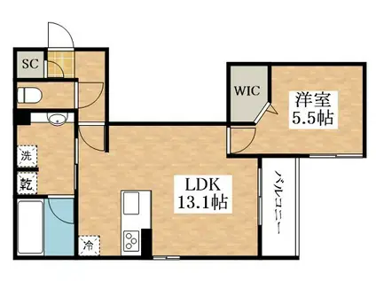 グランディーユ平野西(1LDK/3階)の間取り写真
