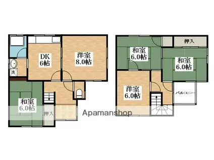 近鉄南大阪線 河内松原駅 徒歩14分 2階建 築47年(5DK)の間取り写真