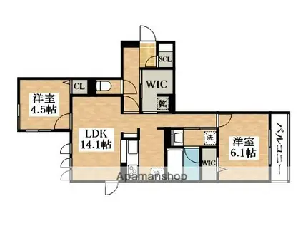 スペチアーレ背戸口(2LDK/2階)の間取り写真