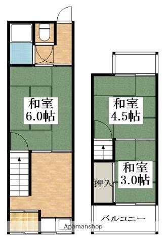 河合4丁目貸家(3DK)の間取り写真