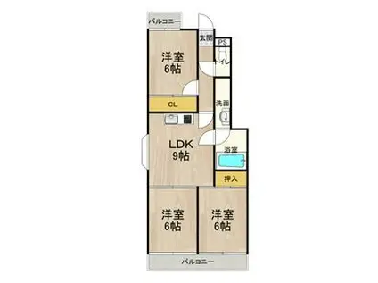 シャトーレイクルイーズ(3LDK/9階)の間取り写真