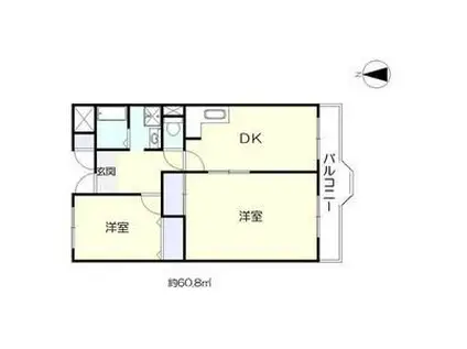 ピュアネスDOI(2DK/3階)の間取り写真