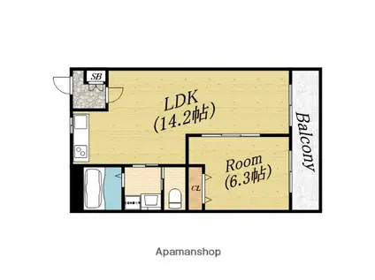 シャトー若杉(1LDK/3階)の間取り写真