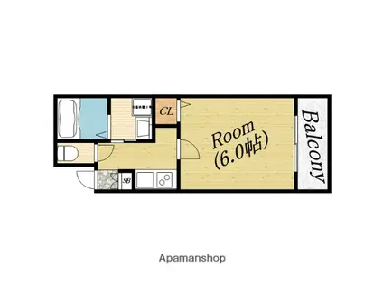 ハイグレード中宮Ⅱ(1K/2階)の間取り写真